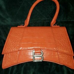 Elegant Orange Crocodile-Embossed Handbag